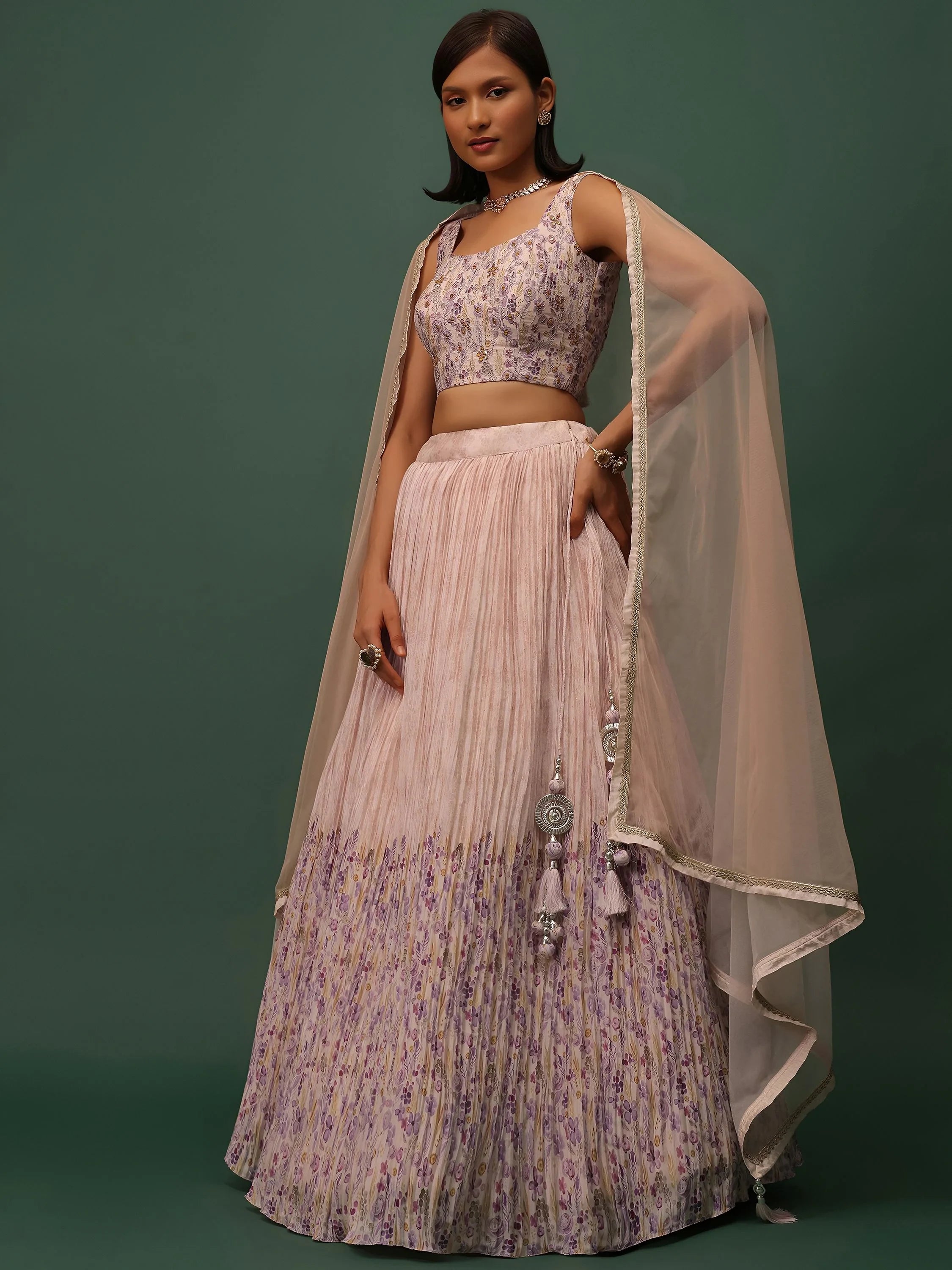 Precious Peach Floral Printed Georgette Lehenga Choli With Dupatta