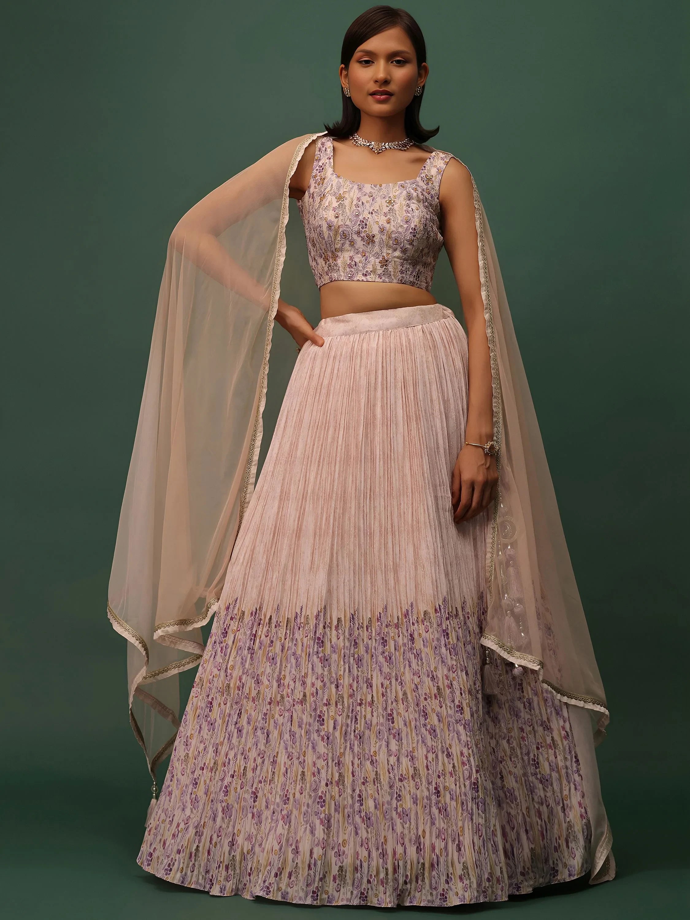 Precious Peach Floral Printed Georgette Lehenga Choli With Dupatta