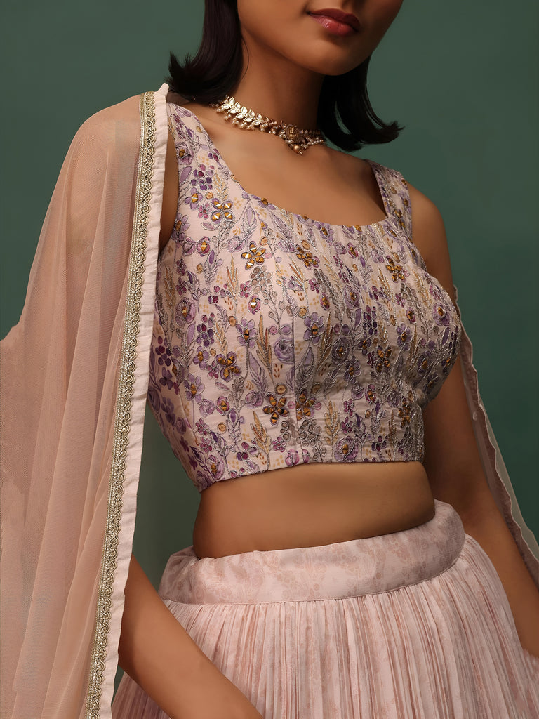 Precious Peach Floral Printed Georgette Lehenga Choli With Dupatta