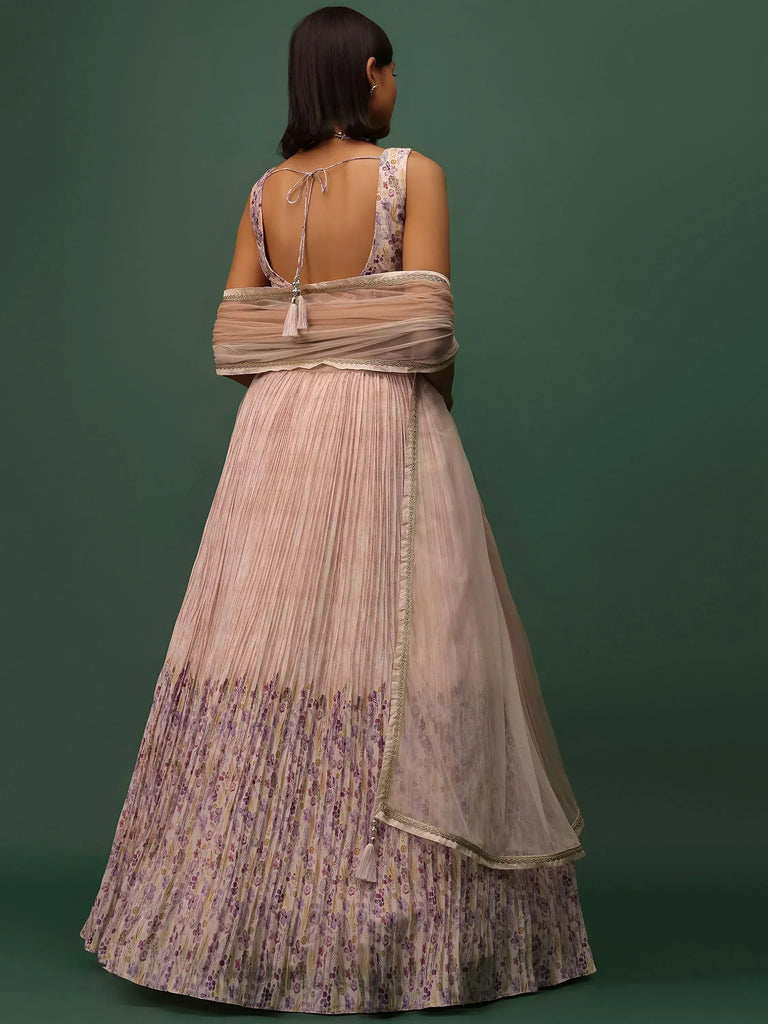 Precious Peach Floral Printed Georgette Lehenga Choli With Dupatta