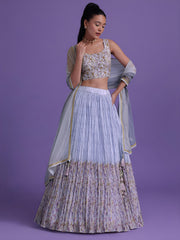 Delightful Blue Floral Printed Georgette Festival Wear Lehenga Choli