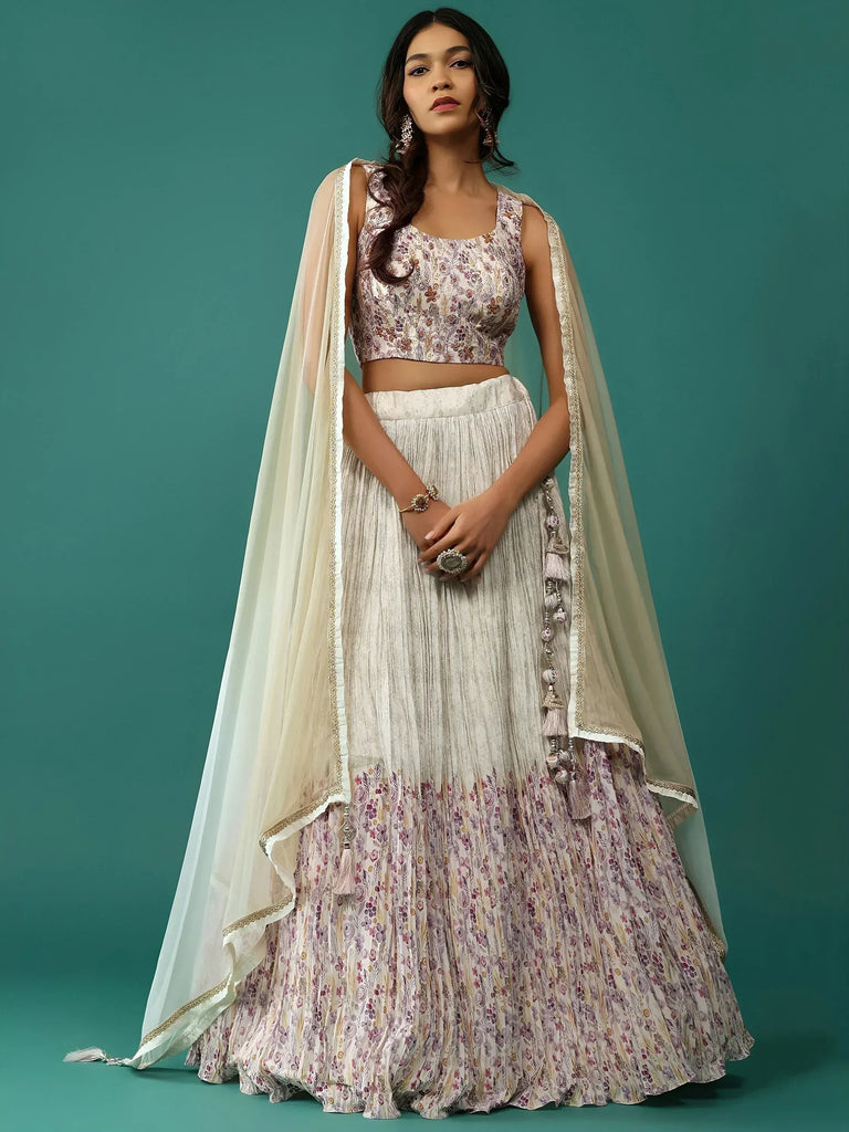 Floral print lehenga choli with sheer dupatta, ethnic Indian wear for women