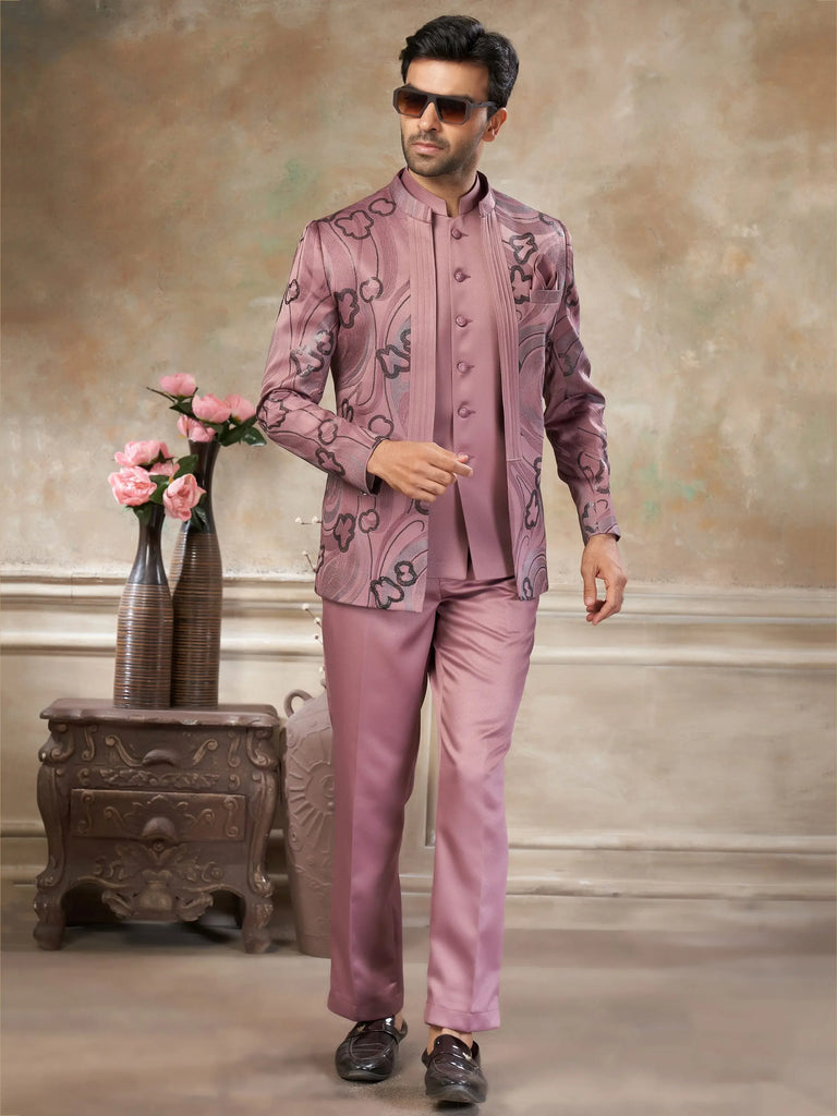 Alluring Pink Sequins Imported Wedding Wear Jodhpuri Set For Men