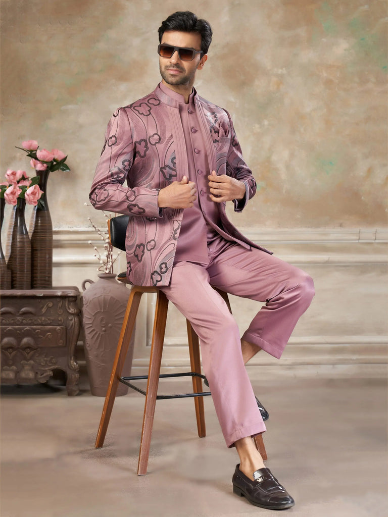 Alluring Pink Sequins Imported Wedding Wear Jodhpuri Set For Men