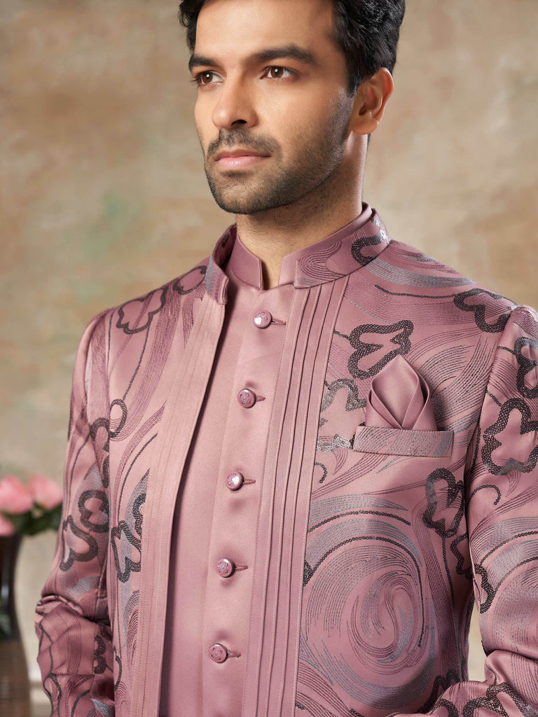 Alluring Pink Sequins Imported Wedding Wear Jodhpuri Set For Men