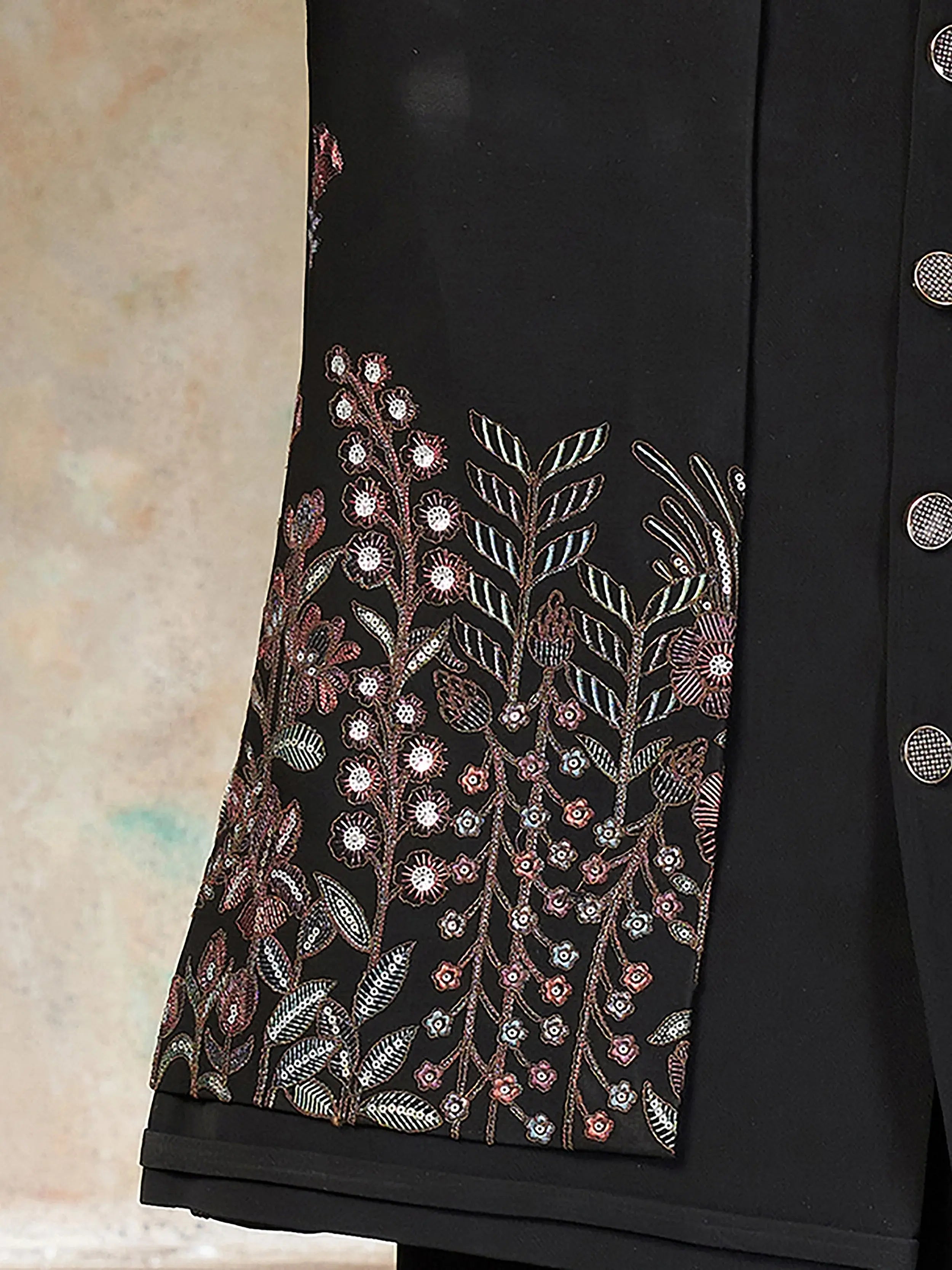 Impressive Black Embroidered Imported Party Wear Jodhpuri Set For Men