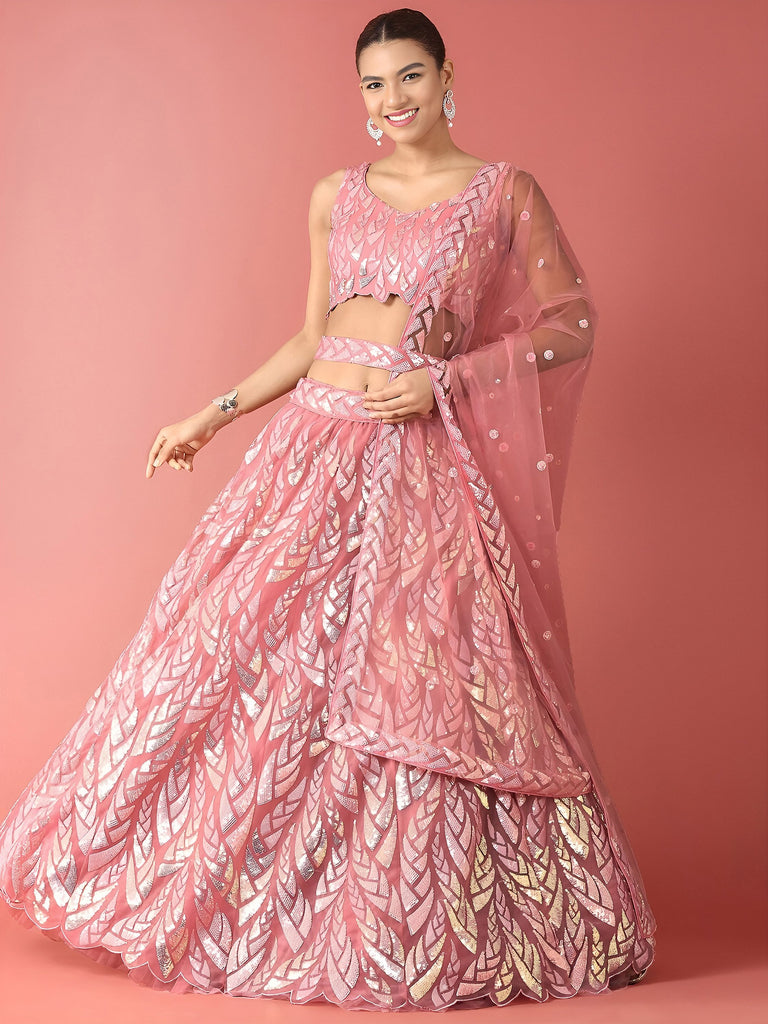 Fantastic Pink Sequins Net Reception Wear Lehenga Choli With Dupatta