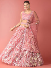 Fantastic Pink Sequins Net Reception Wear Lehenga Choli With Dupatta