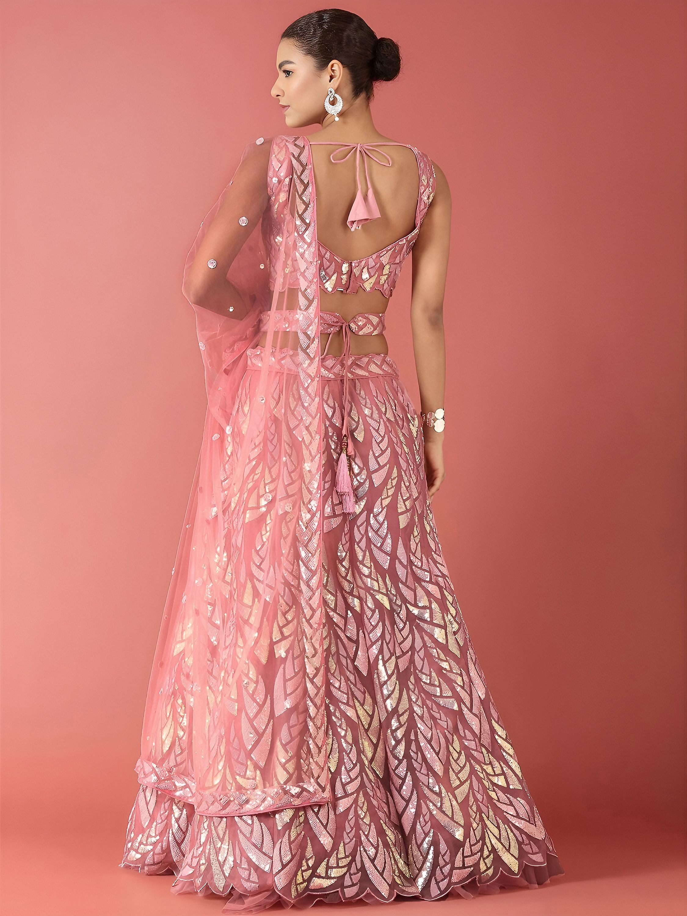 Fantastic Pink Sequins Net Reception Wear Lehenga Choli With Dupatta