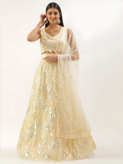 Attractive Beige Sequins Net Wedding Wear Lehenga Choli With Dupatta