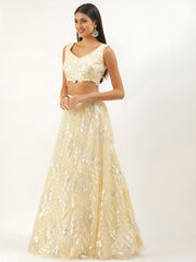 Attractive Beige Sequins Net Wedding Wear Lehenga Choli With Dupatta