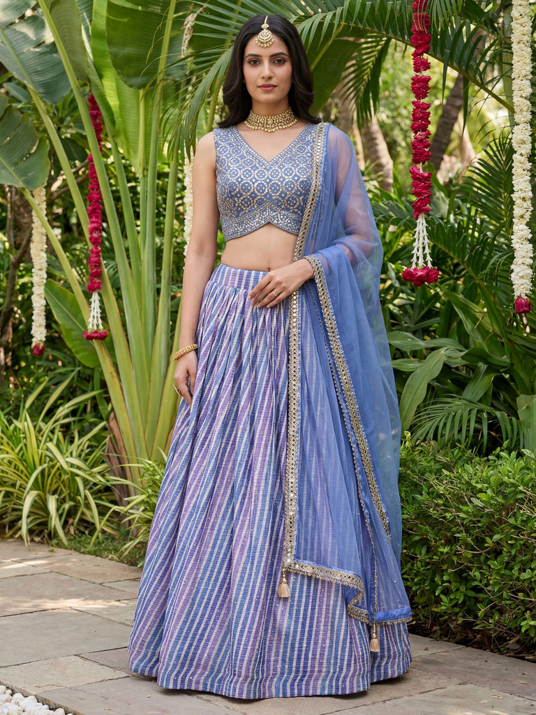 Classic Lavender Laheriya Printed Organza Wedding Wear Lehenga Choli 