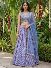 Classic Lavender Laheriya Printed Organza Wedding Wear Lehenga Choli 