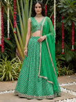 Enchanting Green Digital Printed Organza Festive Wear Lehenga Choli 