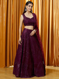 Marvelous Wine Thread Embroidered Net Reception Wear Lehenga Choli