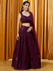 Marvelous Wine Thread Embroidered Net Reception Wear Lehenga Choli