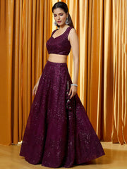 Marvelous Wine Thread Embroidered Net Reception Wear Lehenga Choli