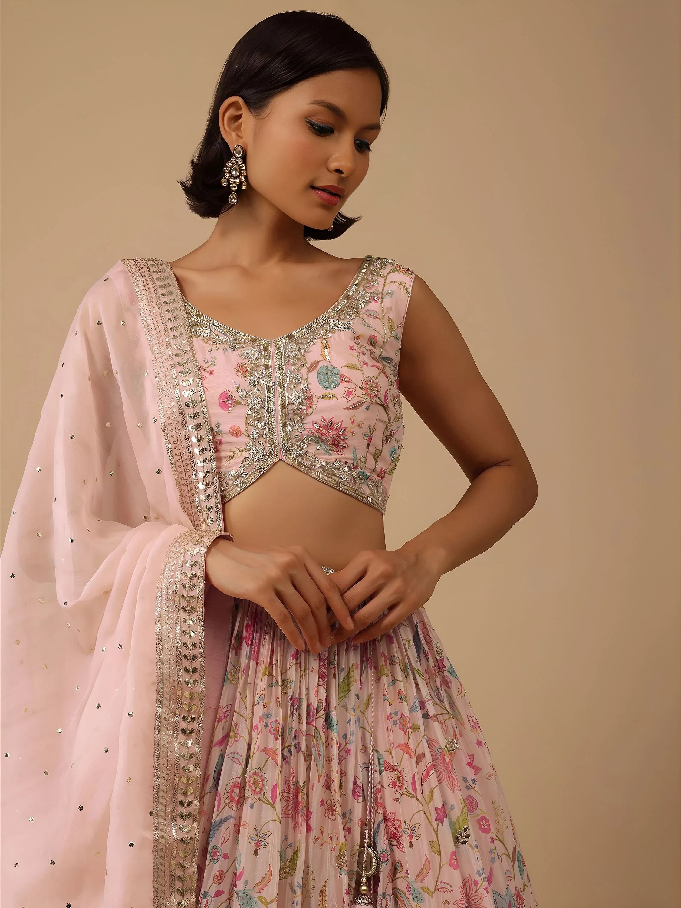Gorgeous Peach Digital Printed Organza Sangeet Wear Lehenga Choli