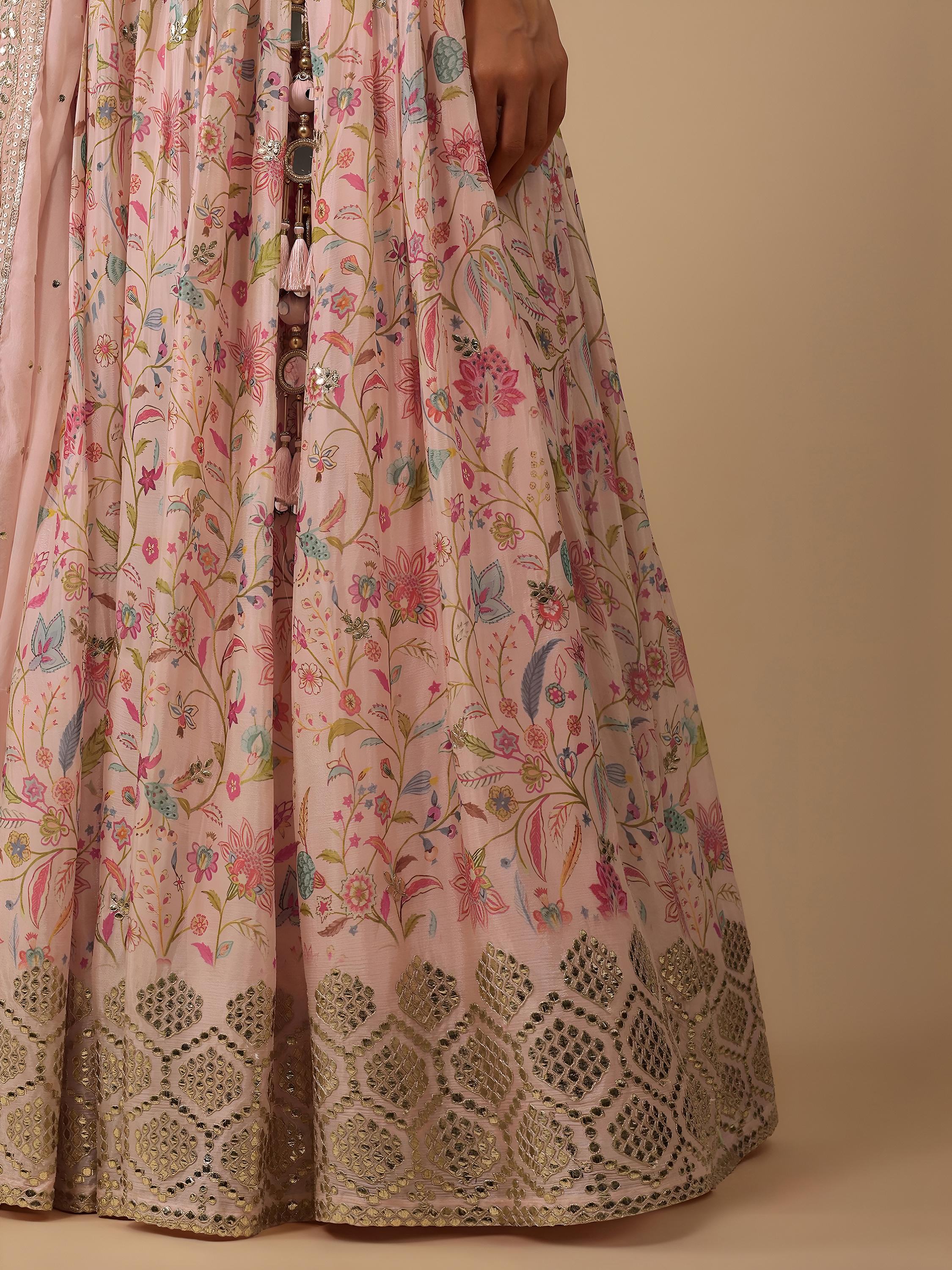Gorgeous Peach Digital Printed Organza Sangeet Wear Lehenga Choli