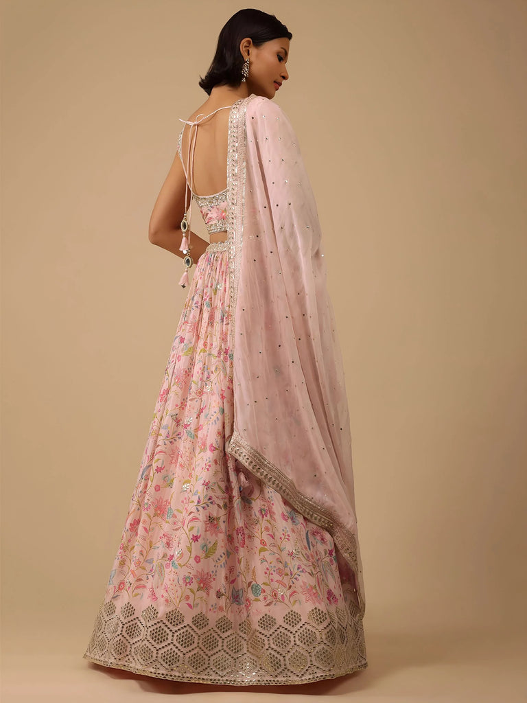 Gorgeous Peach Digital Printed Organza Sangeet Wear Lehenga Choli