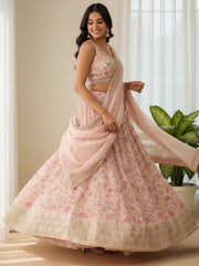 Stunning Peach Digital Printed Organza Festival Wear Lehenga Choli With Dupatta