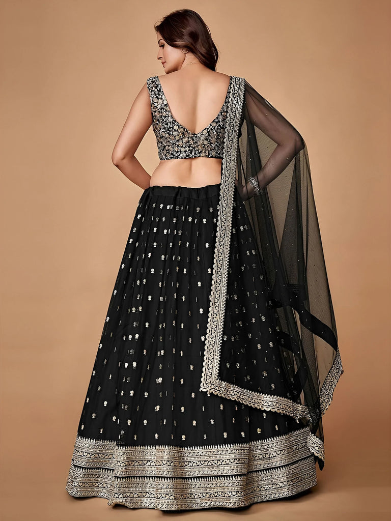Glorious Black Sequins Embroidered Net Party Wear Lehenga Choli