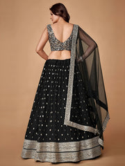 Glorious Black Sequins Embroidered Net Party Wear Lehenga Choli