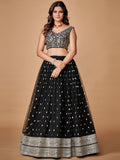 Glorious Black Sequins Embroidered Net Party Wear Lehenga Choli