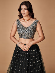 Glorious Black Sequins Embroidered Net Party Wear Lehenga Choli