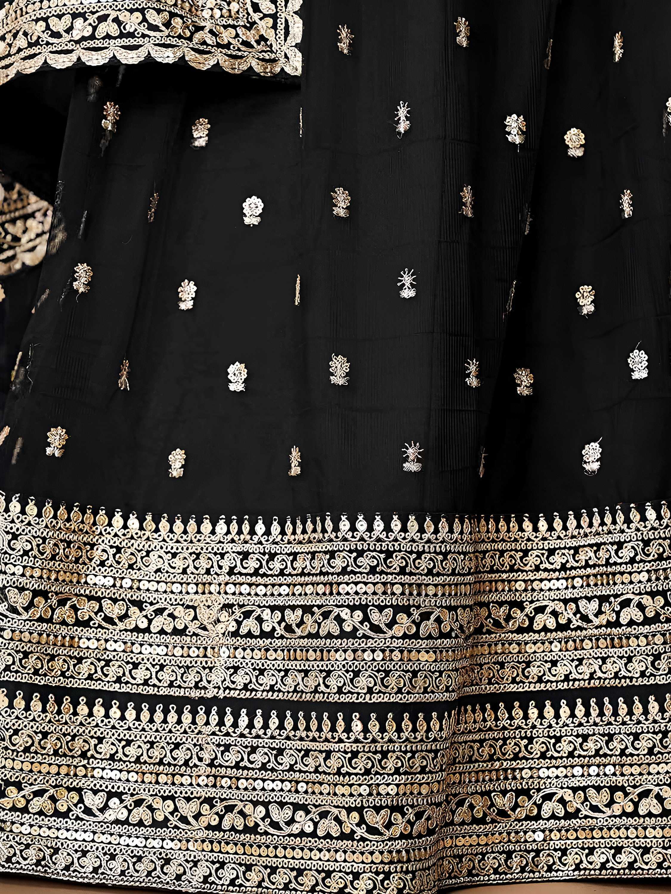 Glorious Black Sequins Embroidered Net Party Wear Lehenga Choli