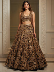 Elegant Brown Fully Sequins Net Reception Wear Lehenga Choli