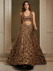 Elegant Brown Fully Sequins Net Reception Wear Lehenga Choli