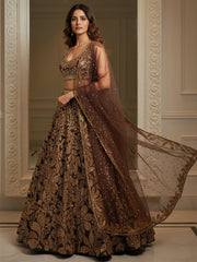 Elegant Brown Fully Sequins Net Reception Wear Lehenga Choli