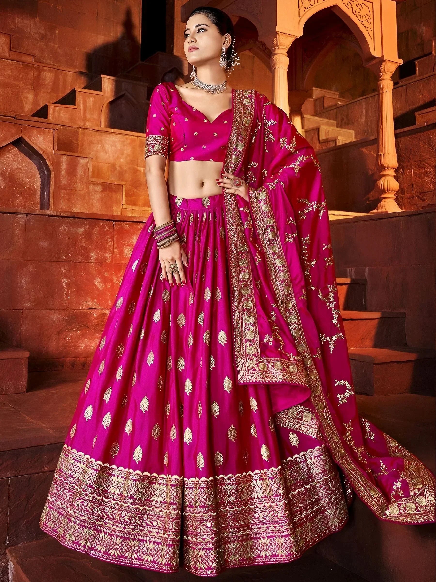 Marvelous Hot Pink Sequins Embroidered Silk Lehenga Choli