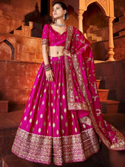 Marvelous Hot Pink Sequins Embroidered Silk Lehenga Choli