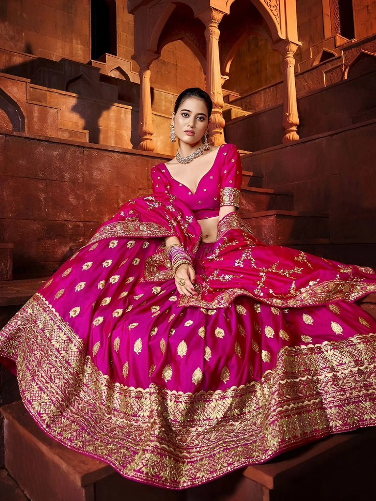 Marvelous Hot Pink Sequins Embroidered Silk Lehenga Choli