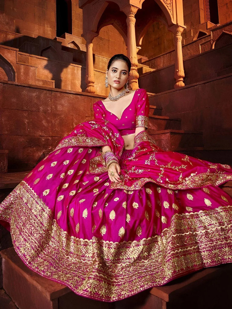 Marvelous Hot Pink Sequins Embroidered Silk Lehenga Choli