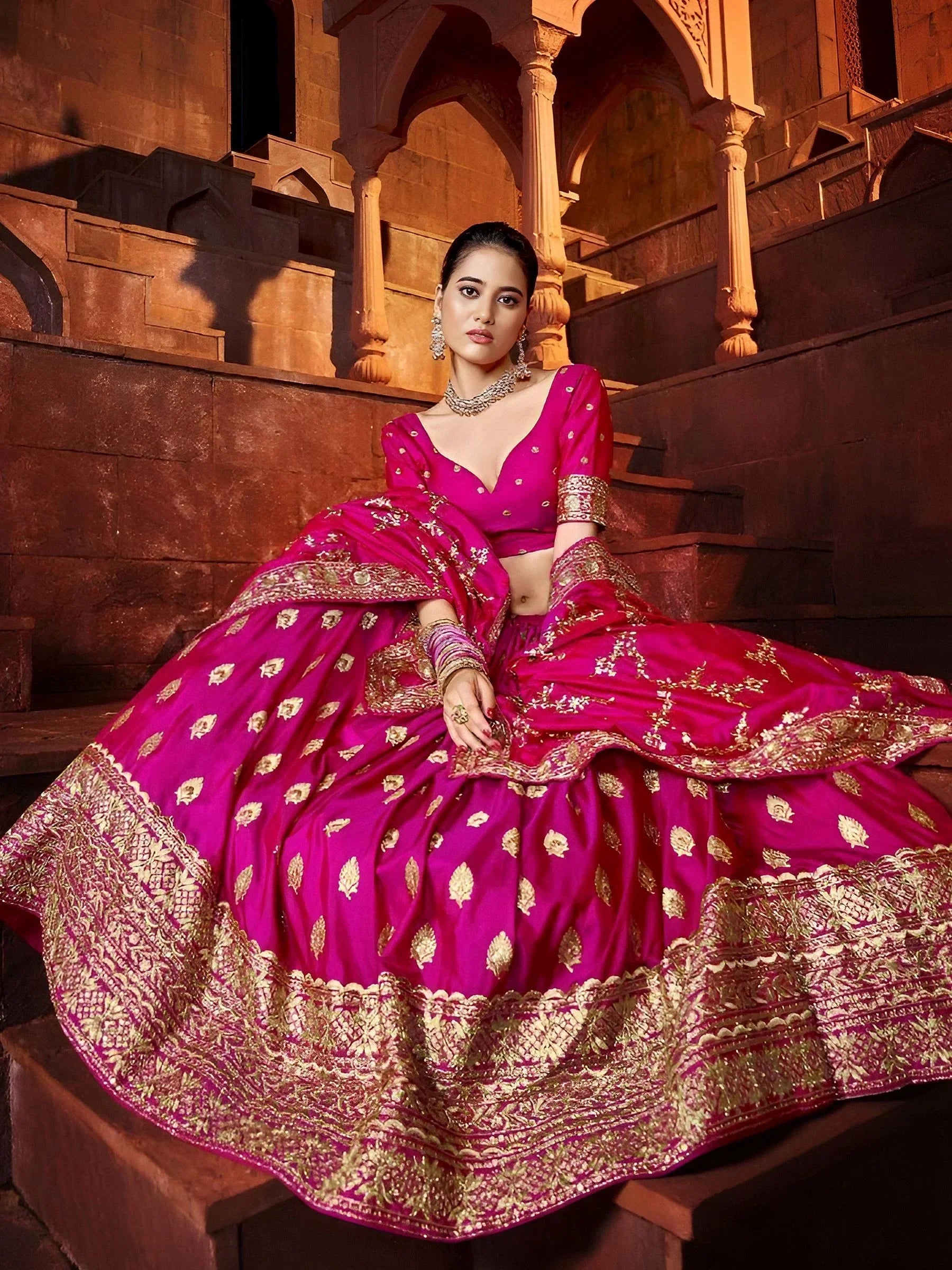 Marvelous Hot Pink Sequins Embroidered Silk Lehenga Choli