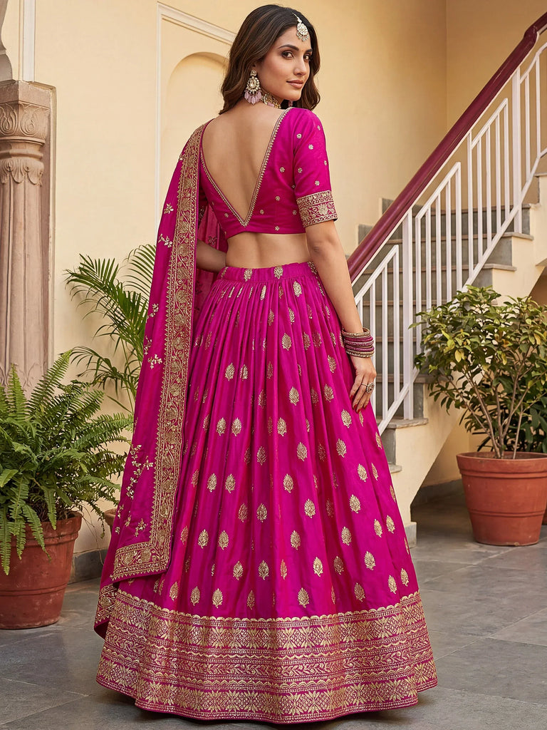Gorgeous Pink Embroidered Silk Wedding Wear Plus Size Lehenga Choli