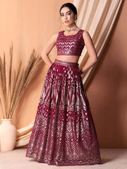 Stunning Dark Pink Sequins Georgette Lehenga Choli With Dupatta