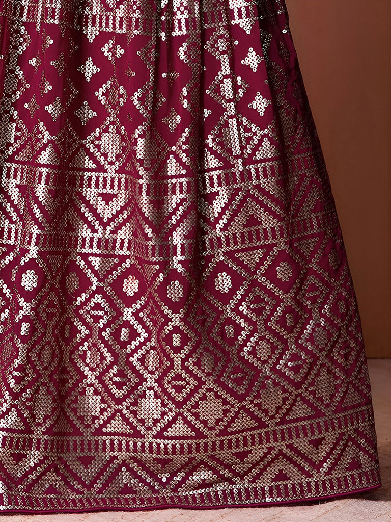 Stunning Dark Pink Sequins Georgette Lehenga Choli With Dupatta