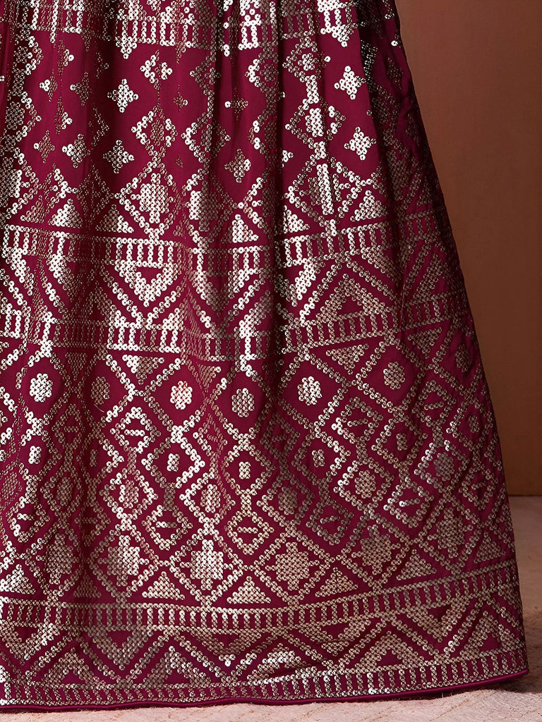 Stunning Dark Pink Sequins Georgette Lehenga Choli With Dupatta
