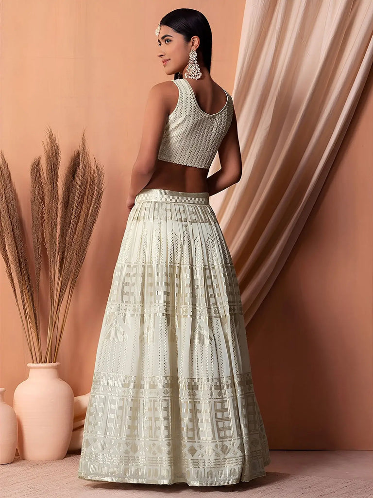 Awesome White Sequins Georgette Festival Wear Lehenga Choli With Dupatta