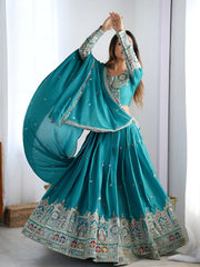 Incredible Teal Green Dori Work Crepe Silk Festive Wear Lehenga Choli