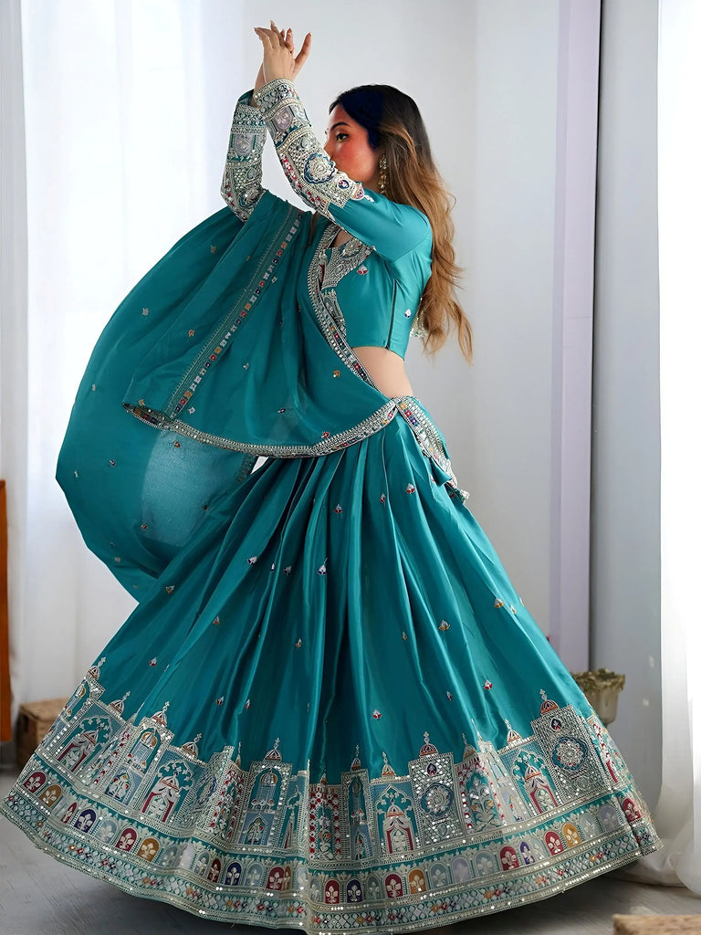 Incredible Teal Green Dori Work Crepe Silk Festive Wear Lehenga Choli
