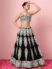 Captivating Black Thread Work Georgette Reception Wear Lehenga Choli