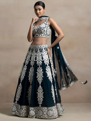 Glamorous Dark Green Thread Embroidered Georgette Lehenga Choli