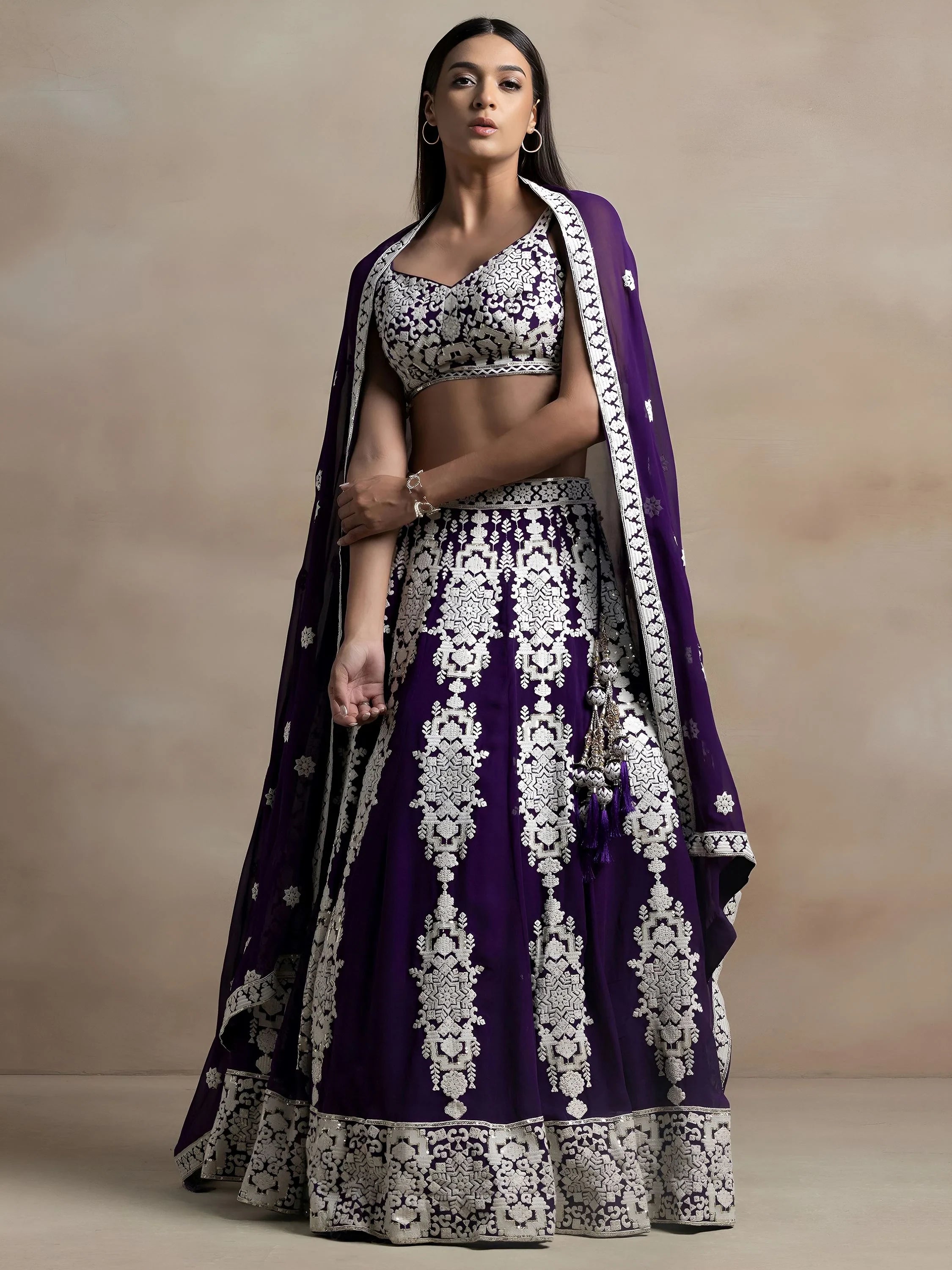 Bewitching Purple Thread Work Georgette Festival Wear Lehenga Choli
