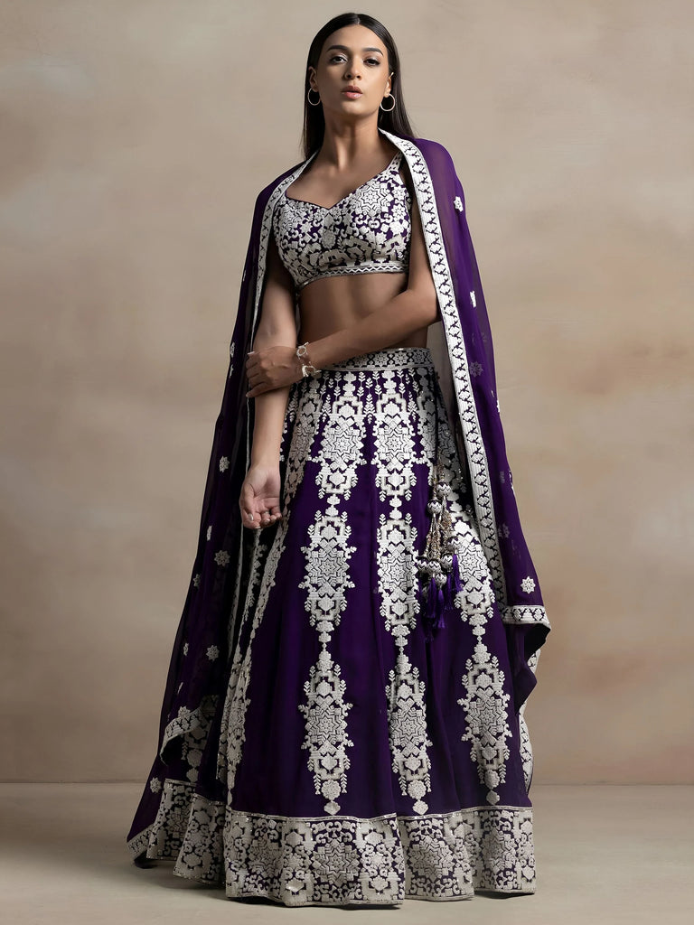 Bewitching Purple Thread Work Georgette Festival Wear Lehenga Choli