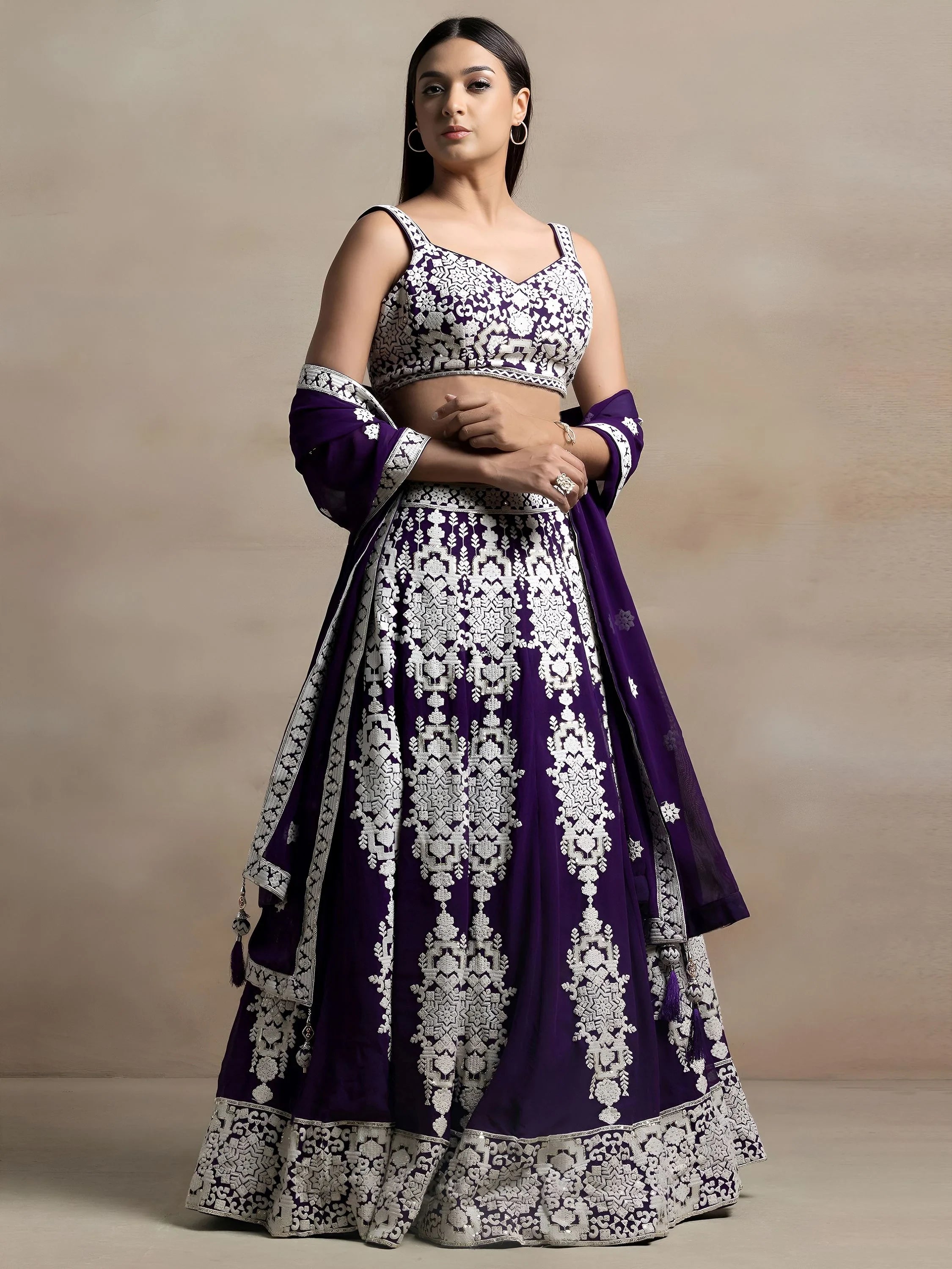 Bewitching Purple Thread Work Georgette Festival Wear Lehenga Choli
